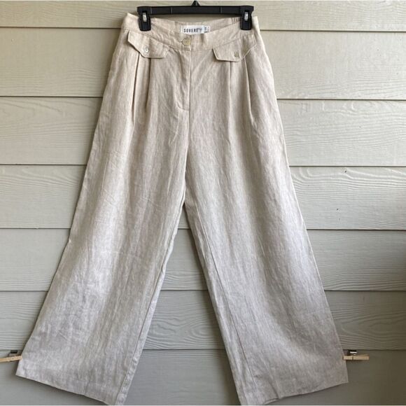 Anthropologie Sovere Instance High Waist Wide Leg Oatmeal Pleated Linen Pants L - Picture 14 of 14